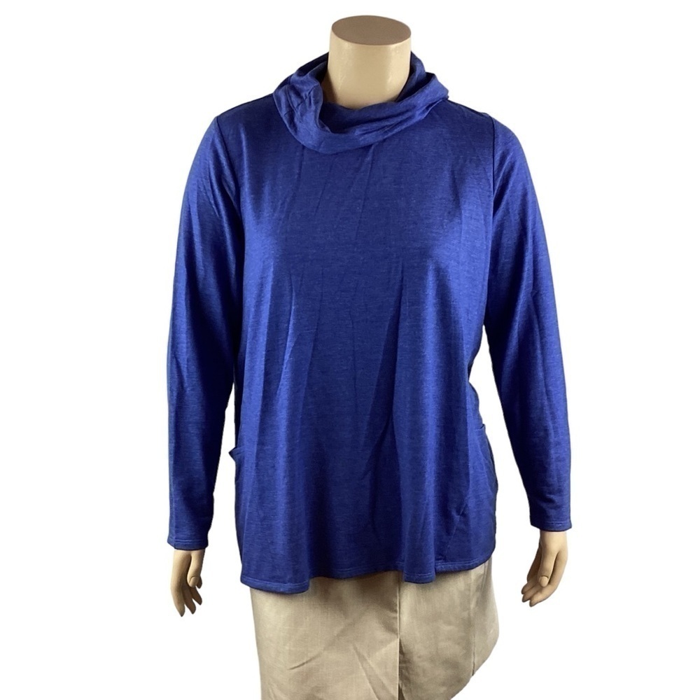 LOGO Lounge Lori Goldstein Fallon Cowl Neck Top Size XL Blue